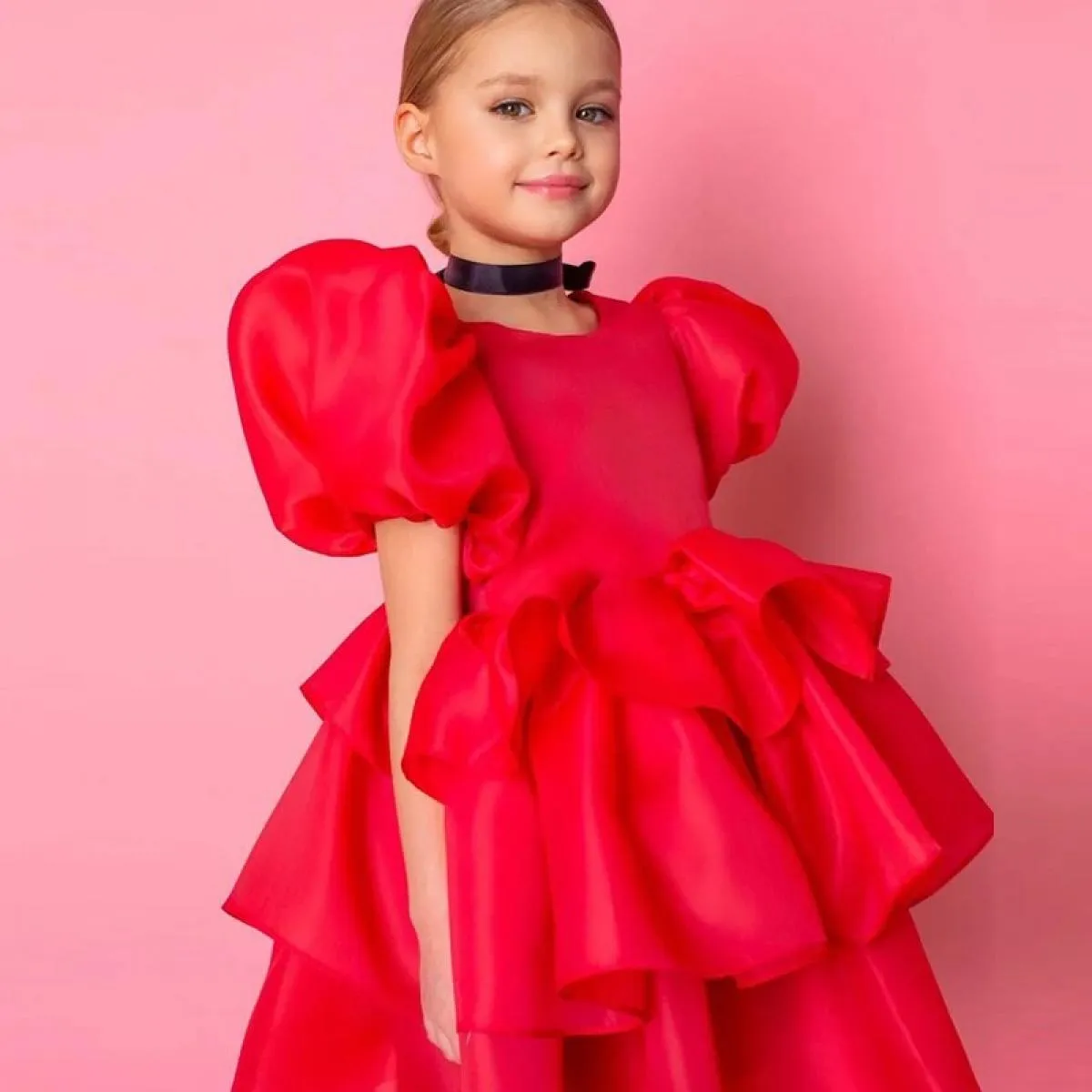 2 8t Nuovo vestito da principessa in rete per ragazze Vestito da principessa in rete per bambina con maniche a palloncino da pri