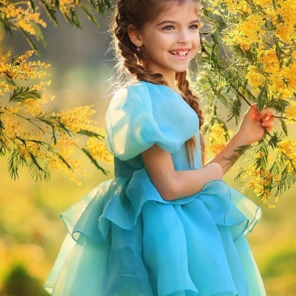 2 8t Nuovo vestito da principessa in rete per ragazze Vestito da principessa in rete per bambina con maniche a palloncino da pri