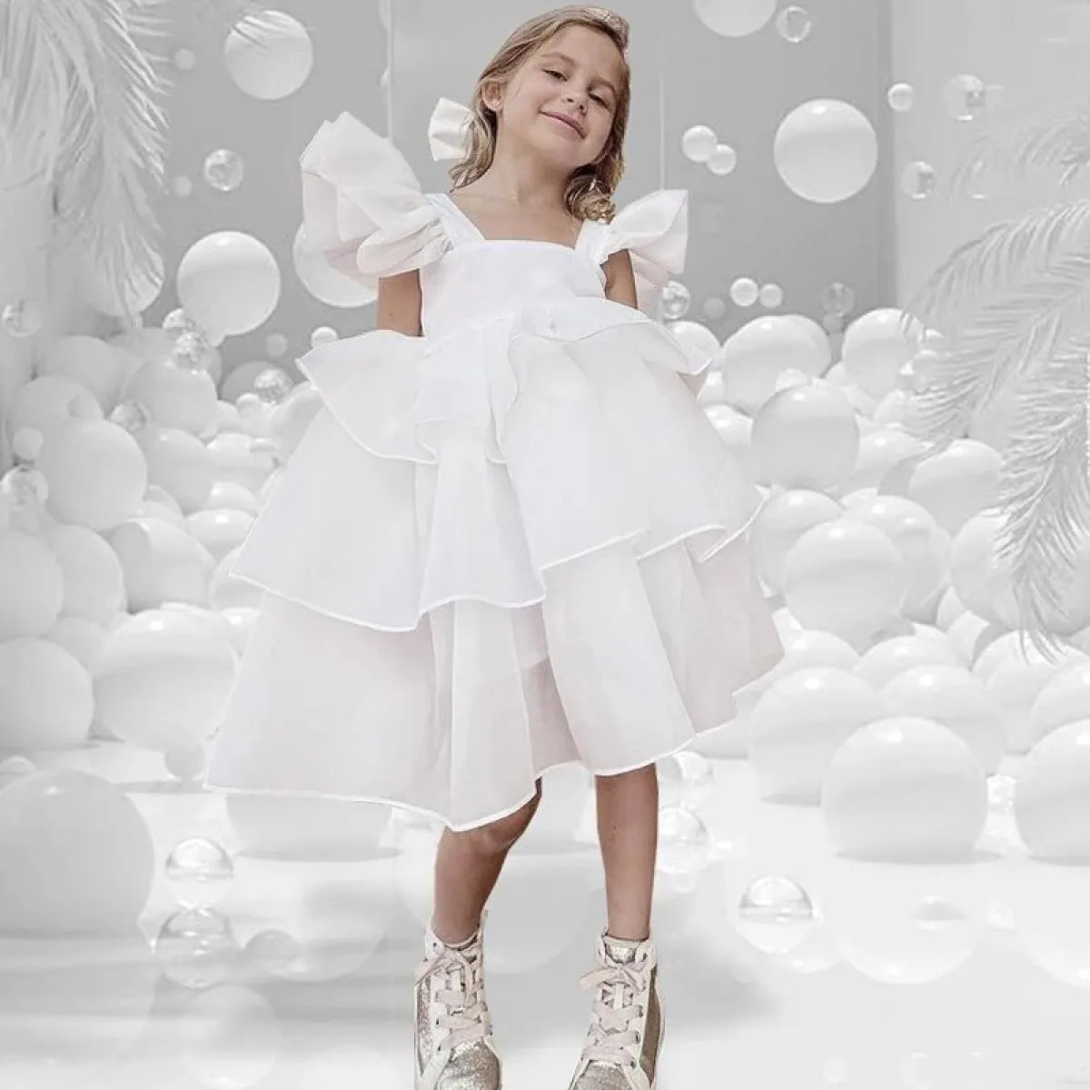 2 8t Nuovo vestito da principessa in rete per ragazze Vestito da principessa in rete per bambina con maniche a palloncino da pri