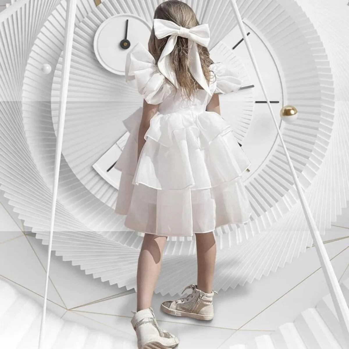 2 8t Nuovo vestito da principessa in rete per ragazze Vestito da principessa in rete per bambina con maniche a palloncino da pri