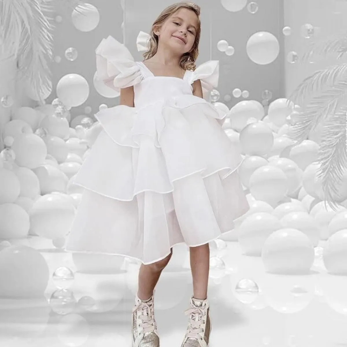 2 8t Nuovo vestito da principessa in rete per ragazze Vestito da principessa in rete per bambina con maniche a palloncino da pri