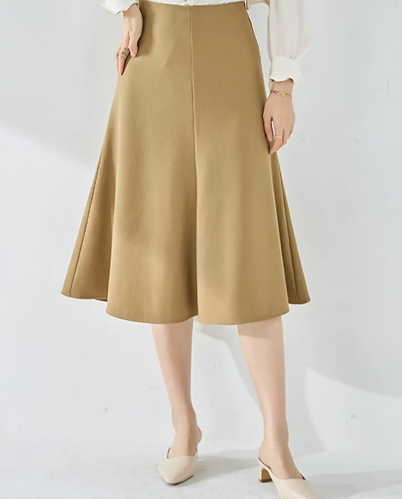 23 Autunno nuovo stile elegante dimagrante semplice professionale a vita alta gonna a trapezio a coda di pesce di media lunghezz