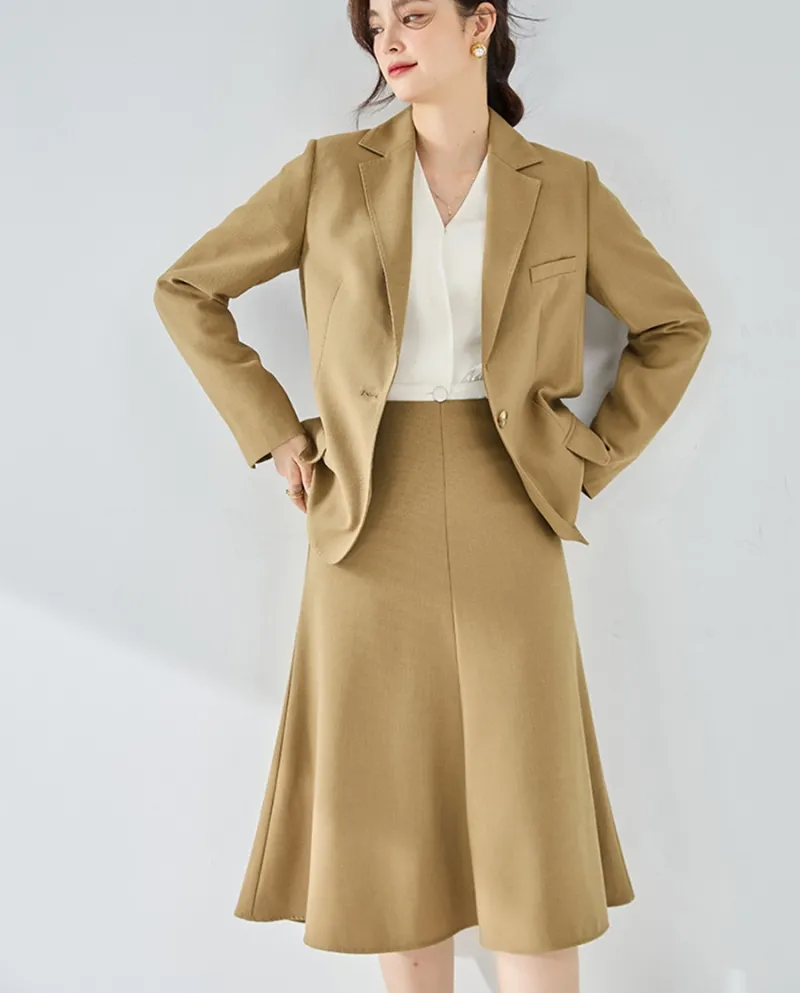 23 Autunno nuovo stile elegante dimagrante semplice professionale a vita alta gonna a trapezio a coda di pesce di media lunghezz