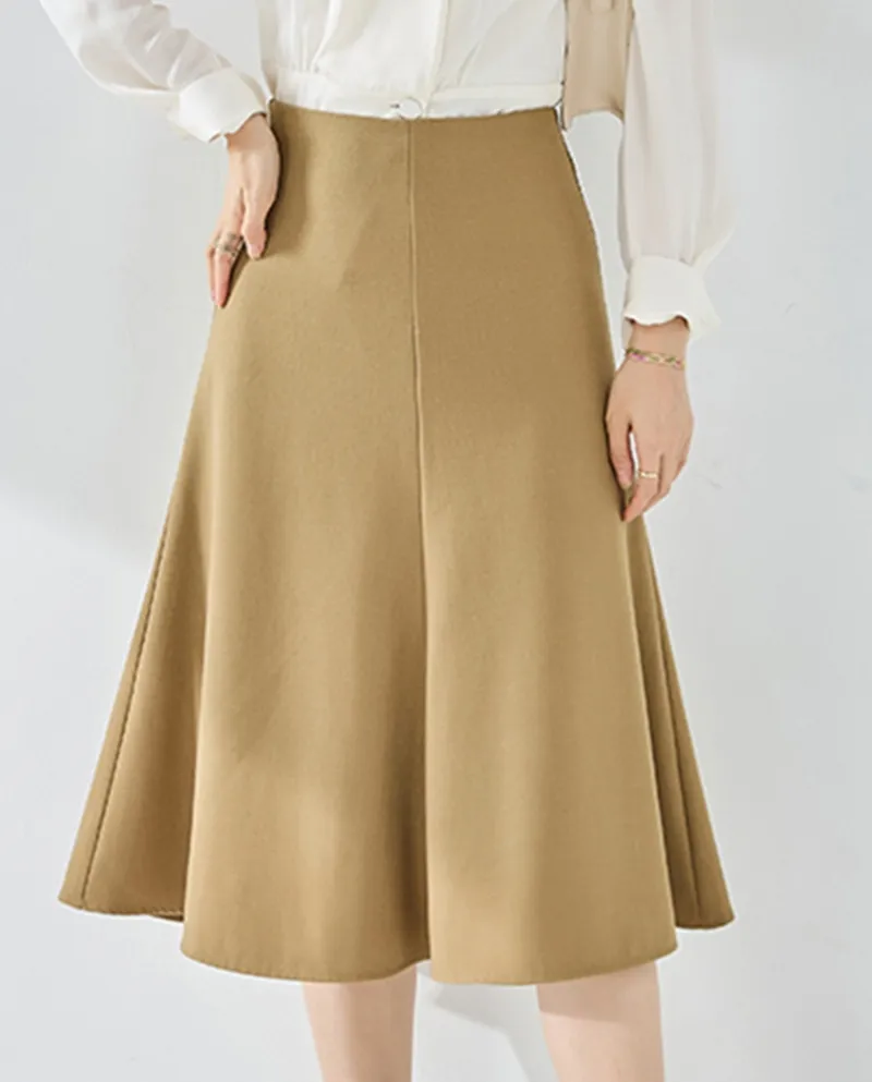 23 Autunno nuovo stile elegante dimagrante semplice professionale a vita alta gonna a trapezio a coda di pesce di media lunghezz