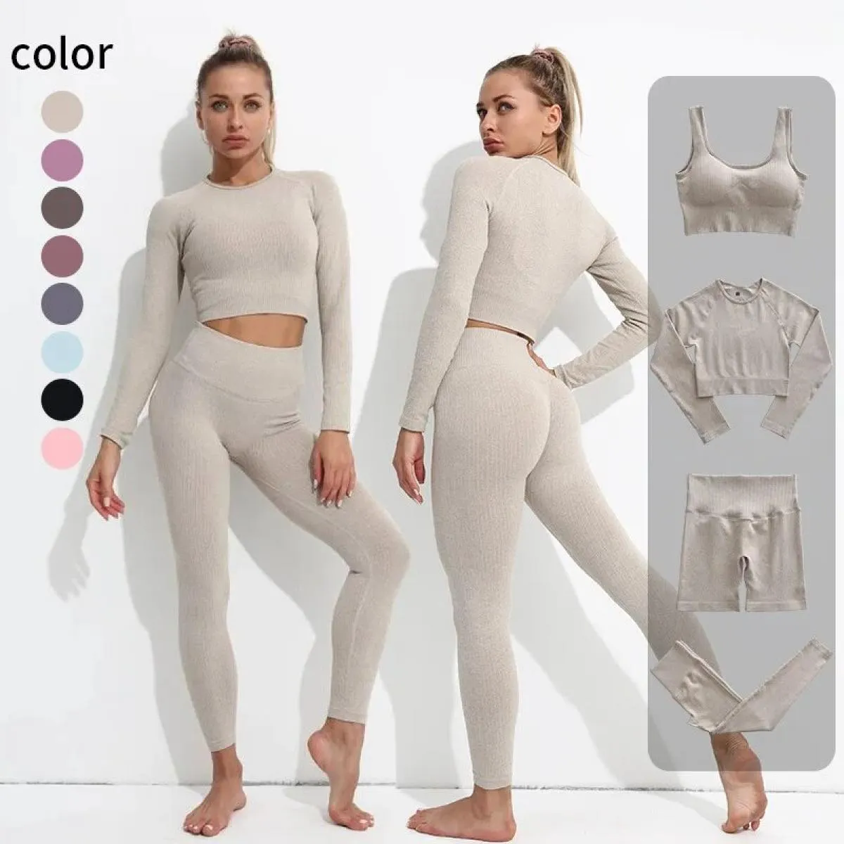 2/4 pezzi Set da Yoga senza cuciture Sport Fitness Vita alta Pantaloni per il sollevamento dell'anca Reggiseno sportivo Abiti da