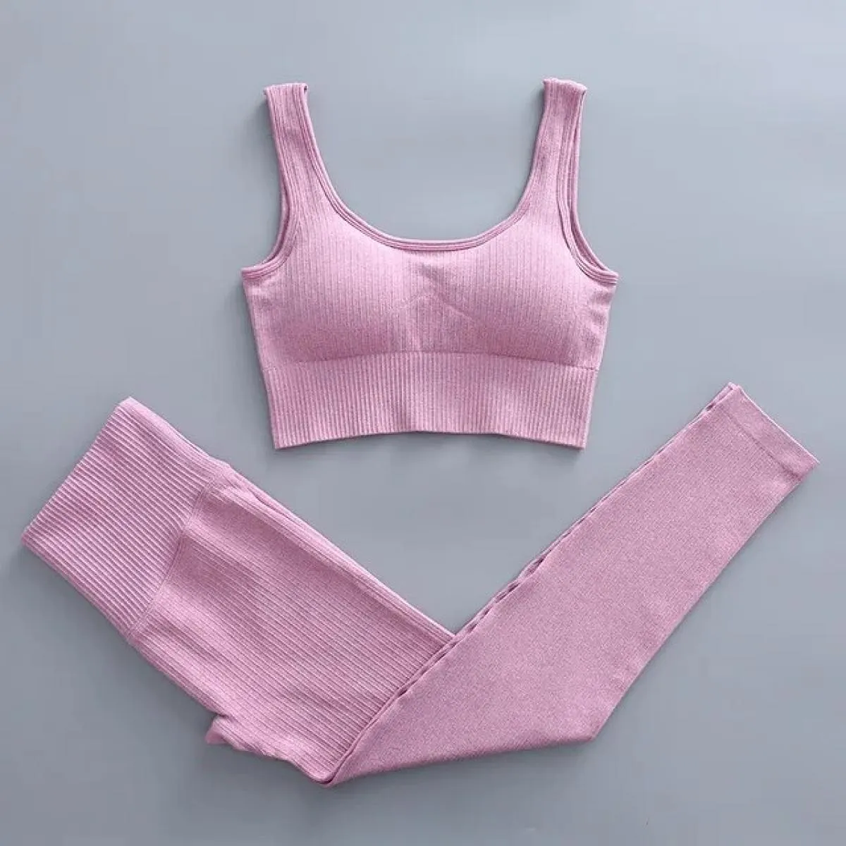 2/4 pezzi Set da Yoga senza cuciture Sport Fitness Vita alta Pantaloni per il sollevamento dell'anca Reggiseno sportivo Abiti da