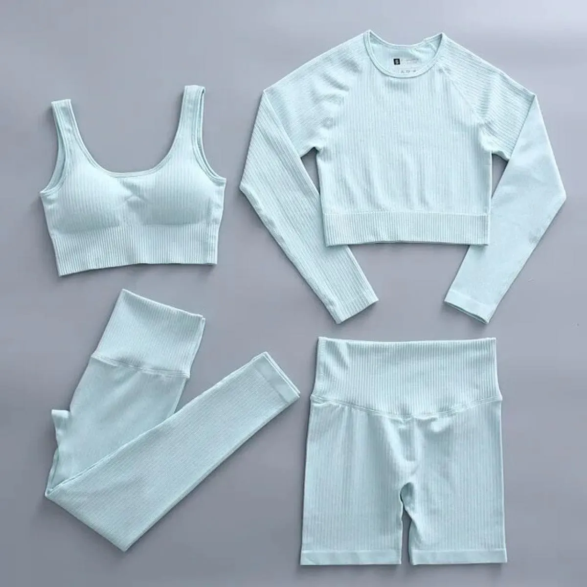 2/4 pezzi Set da Yoga senza cuciture Sport Fitness Vita alta Pantaloni per il sollevamento dell'anca Reggiseno sportivo Abiti da