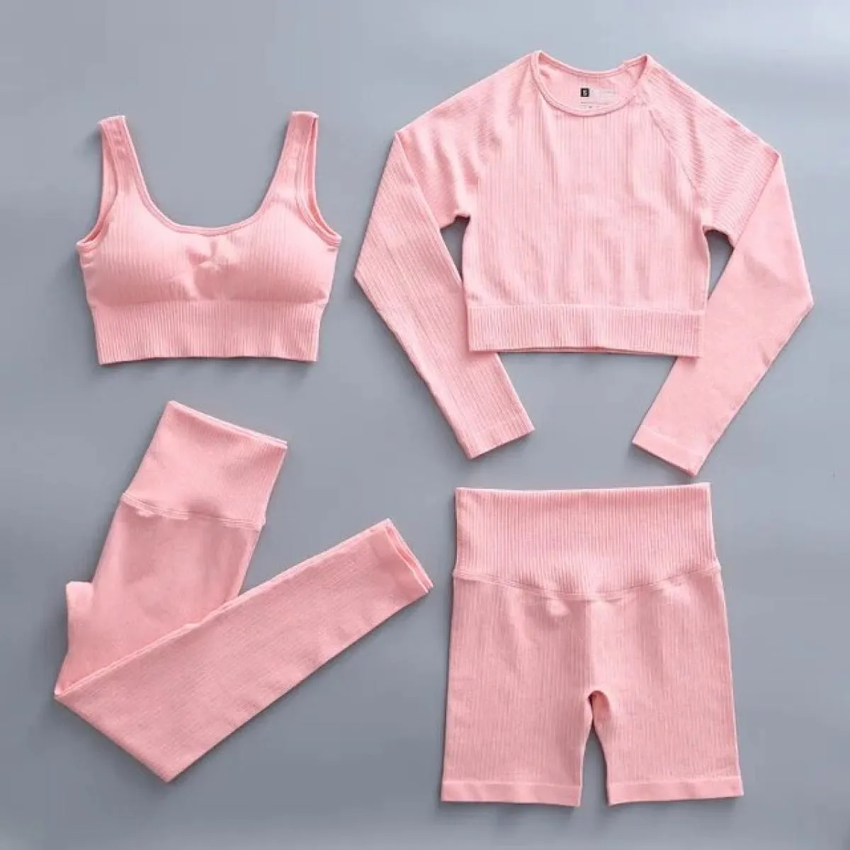 2/4 pezzi Set da Yoga senza cuciture Sport Fitness Vita alta Pantaloni per il sollevamento dell'anca Reggiseno sportivo Abiti da