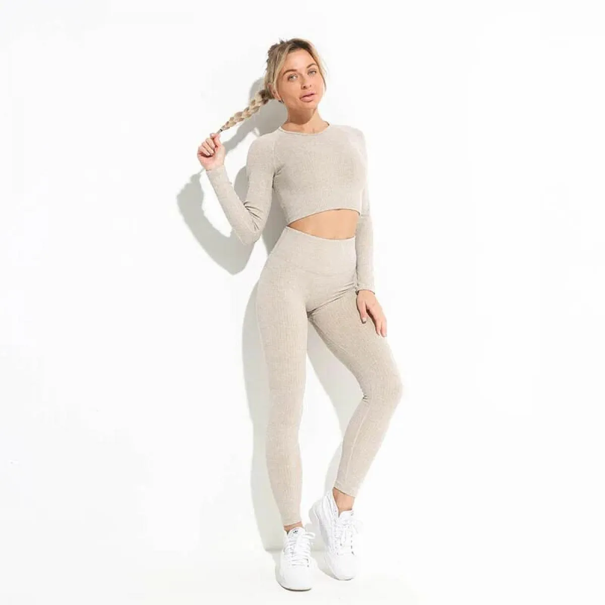 2/4 pezzi Set da Yoga senza cuciture Sport Fitness Vita alta Pantaloni per il sollevamento dell'anca Reggiseno sportivo Abiti da