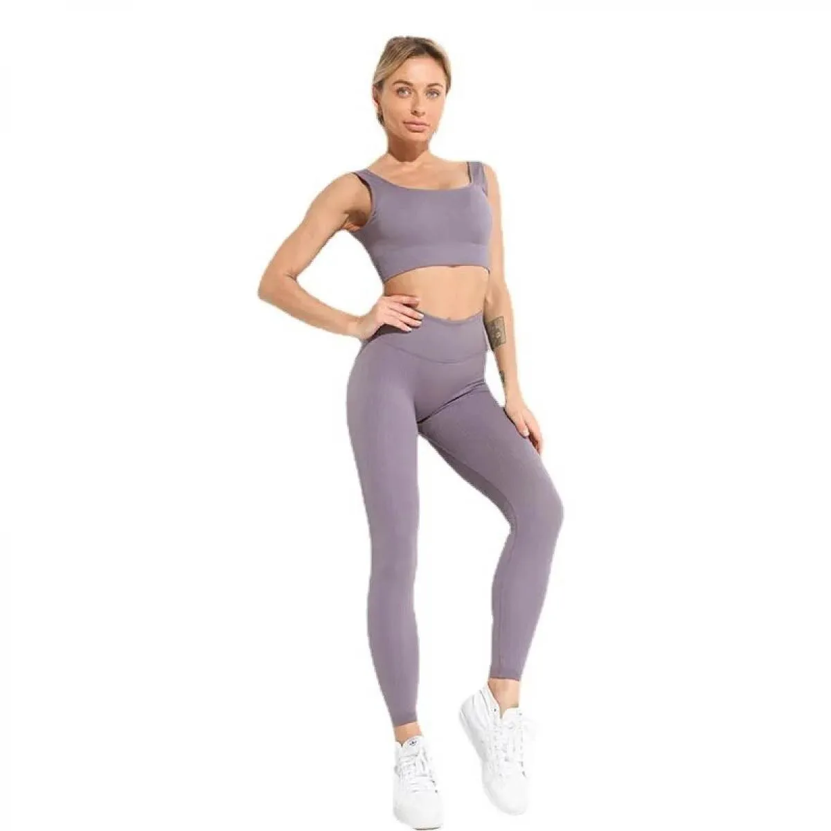 2/4 pezzi Set da Yoga senza cuciture Sport Fitness Vita alta Pantaloni per il sollevamento dell'anca Reggiseno sportivo Abiti da