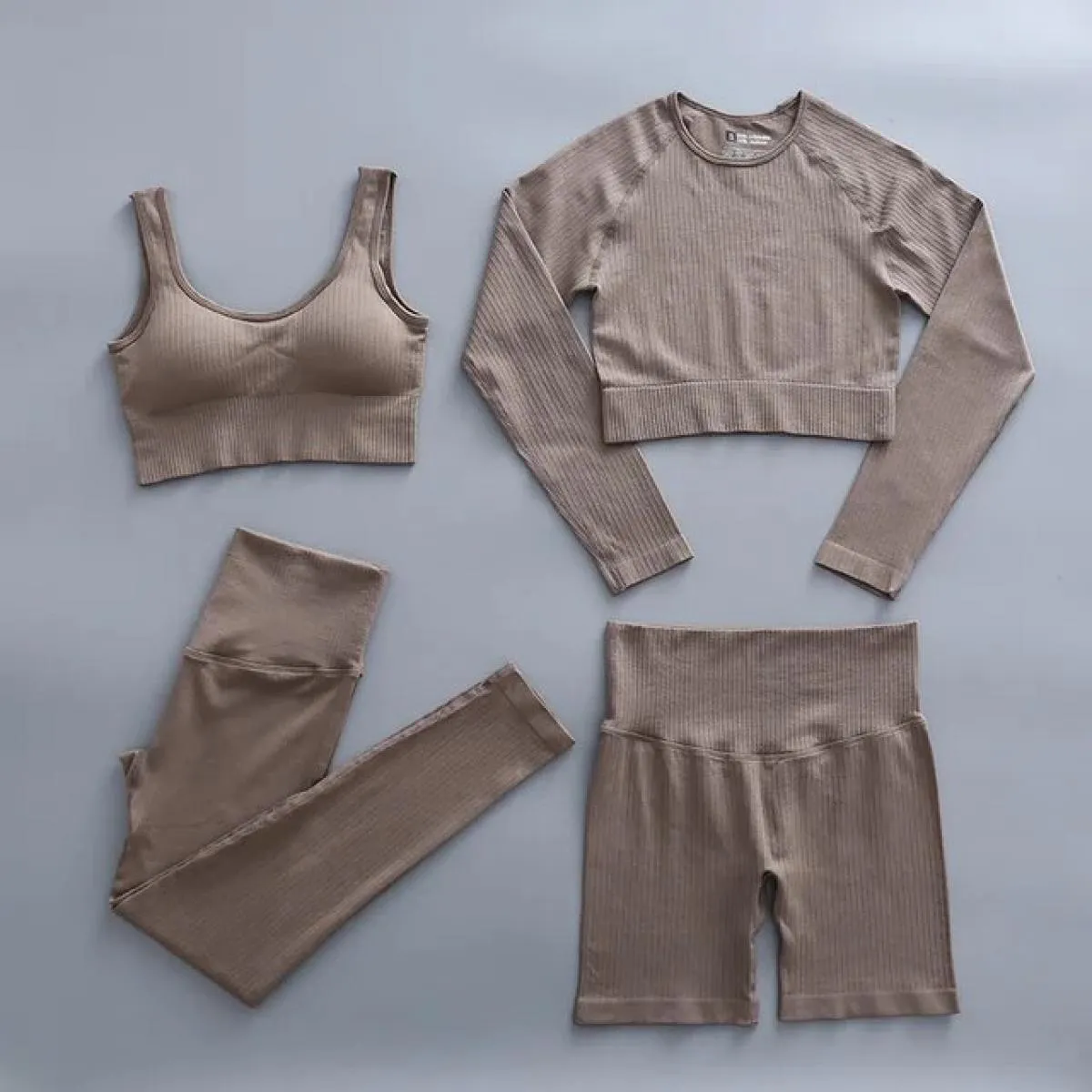 2/4 pezzi Set da Yoga senza cuciture Sport Fitness Vita alta Pantaloni per il sollevamento dell'anca Reggiseno sportivo Abiti da