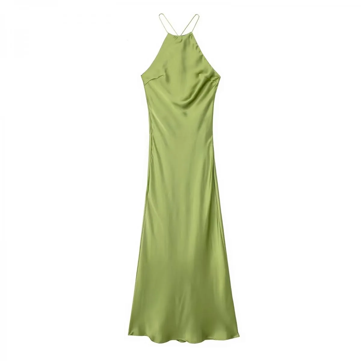 Abito estivo elegante in seta per le donne Halter lungo elegante abiti skinny festa femminile da sera Criss Cross Backless Traf