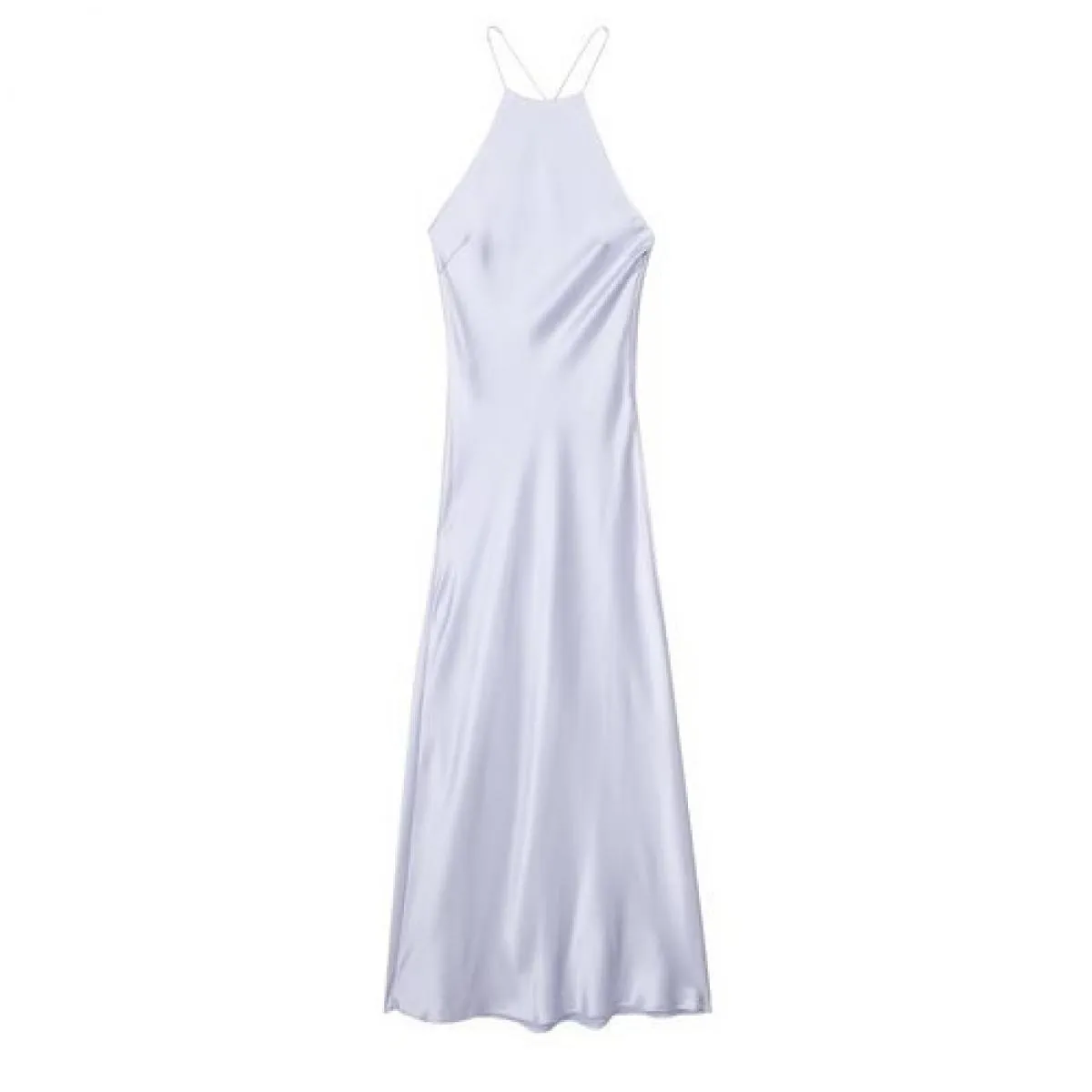 Abito estivo elegante in seta per le donne Halter lungo elegante abiti skinny festa femminile da sera Criss Cross Backless Traf