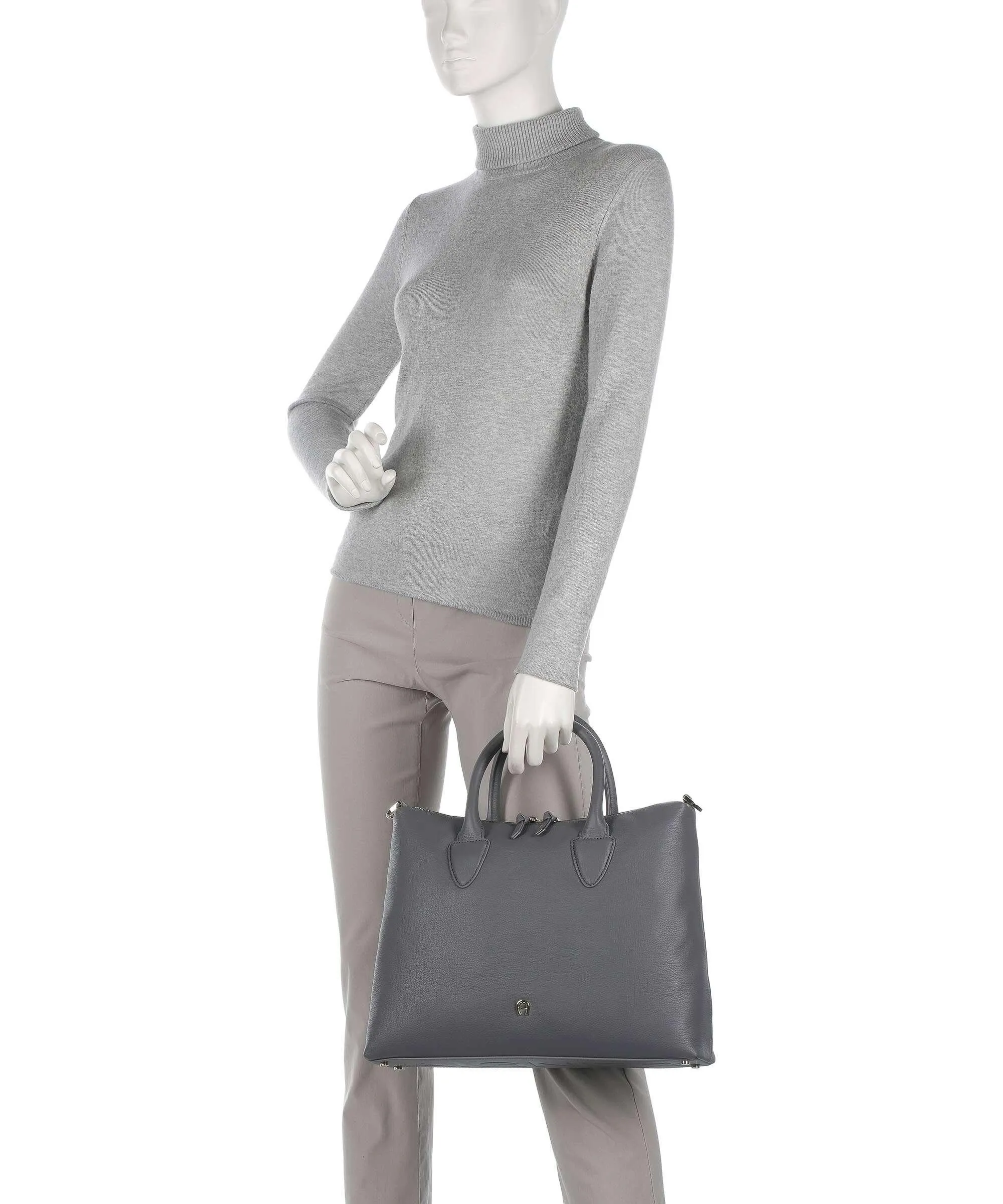  Aigner Zita M Borsa a mano pelle di vacchetta grana grigio  