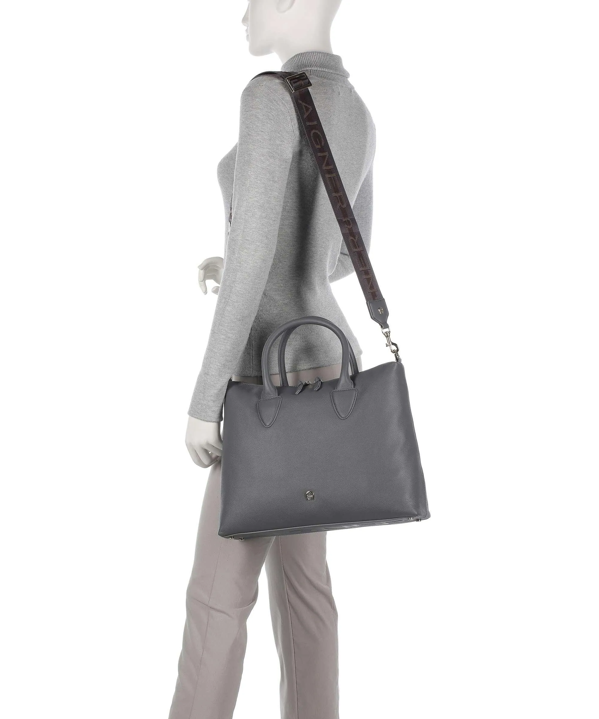  Aigner Zita M Borsa a mano pelle di vacchetta grana grigio  