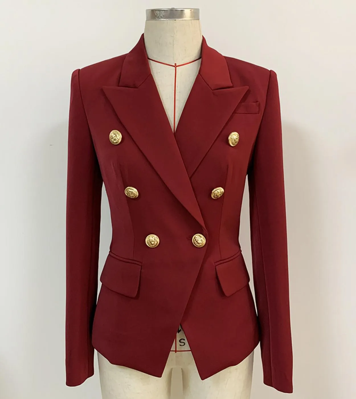 Alta qualità 2022 Blazer di design più recente da donna Classic Lion Buttons Giacca blazer doppiopetto aderente bordeaux