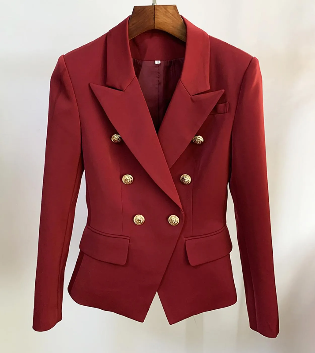 Alta qualità 2022 Blazer di design più recente da donna Classic Lion Buttons Giacca blazer doppiopetto aderente bordeaux