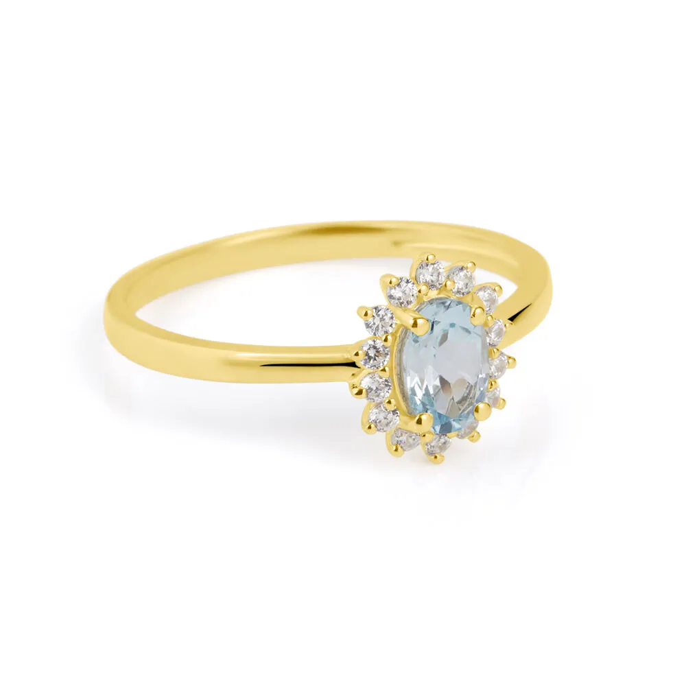 Anello Solitario Amélie Oro Giallo 375/1000 Topazio Sky Blue Cubic Zirconia Bianco 1427458