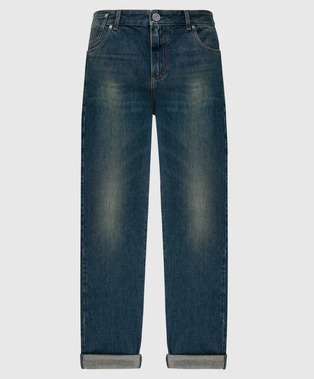 Balmain Jeans blu effetto used con logo BH0MI044DD93