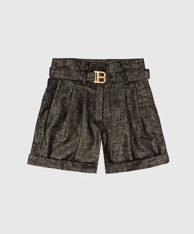 Balmain Shorts neri da bambino con lurex 6R6A69I00961214