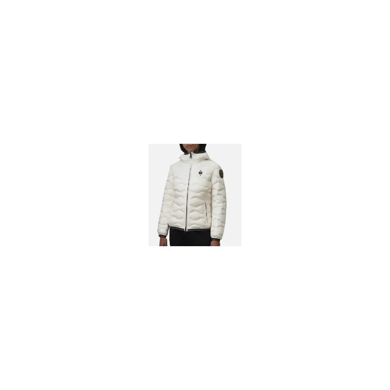 Blauer Piumino A Onde Cappuccio Bianco Donna