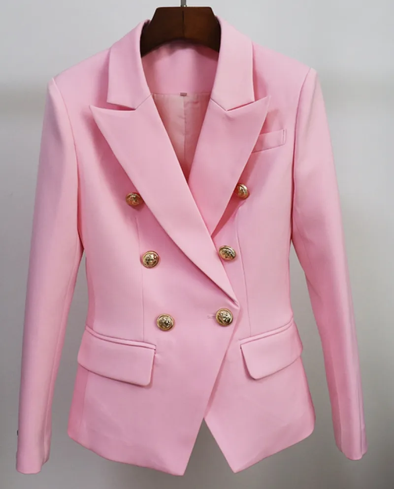 Blazer di alta qualità Giacca da donna nera sottile Giacca da donna doppiopetto in metallo con bottoni a forma di leone Blazer C