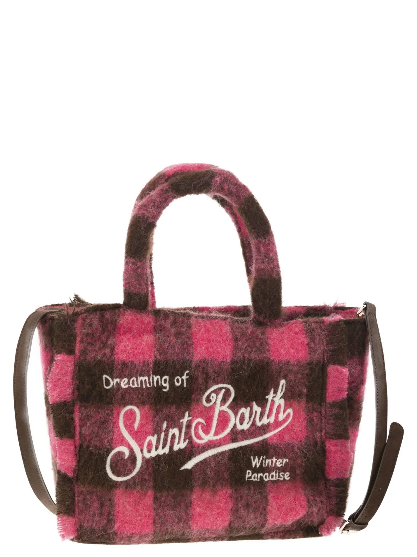 Borsa a mano Wooly Colette con frange e motivo check