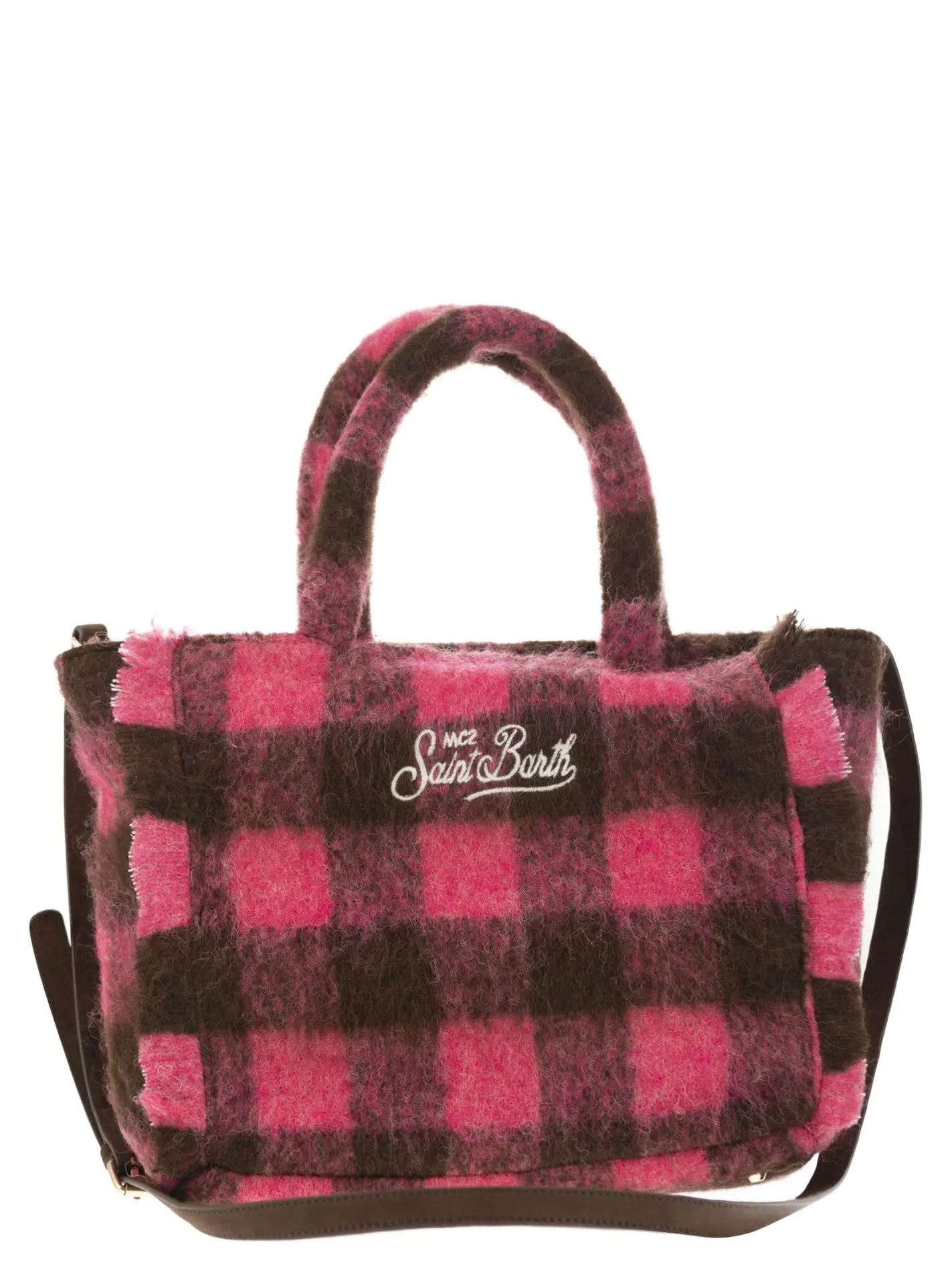 Borsa a mano Wooly Colette con frange e motivo check
