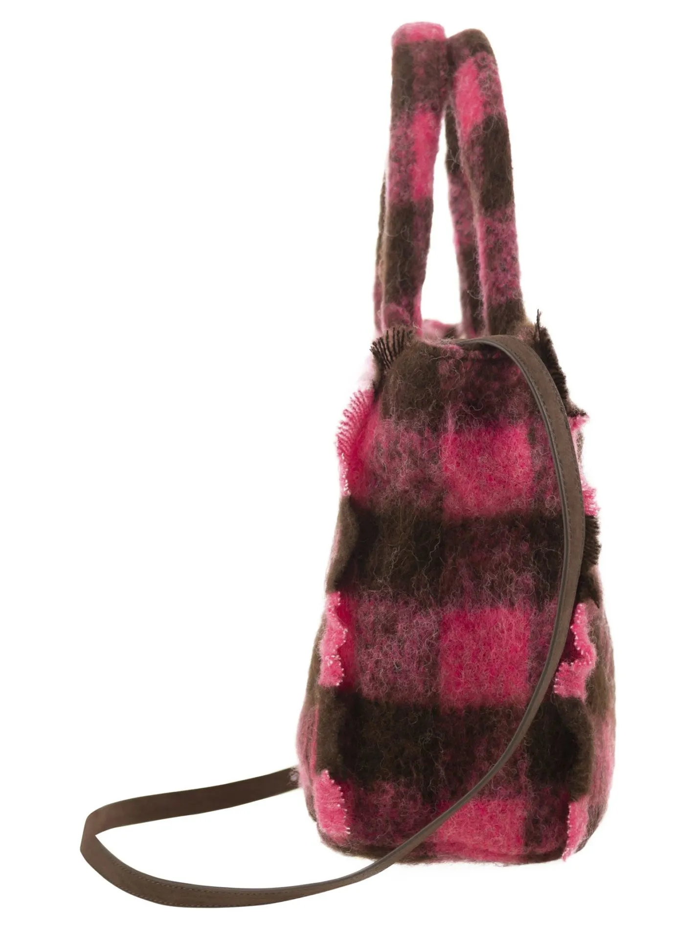 Borsa a mano Wooly Colette con frange e motivo check
