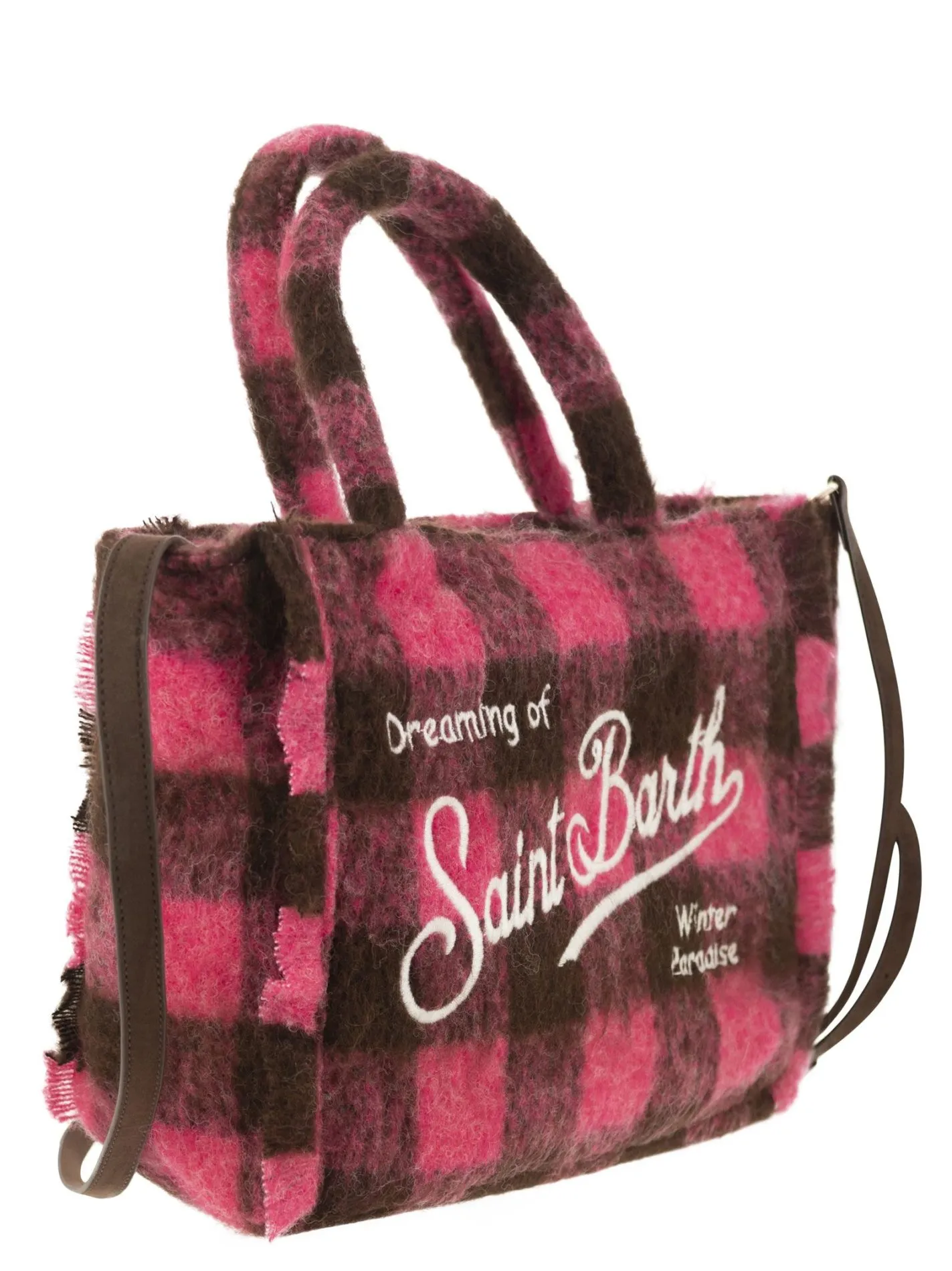 Borsa a mano Wooly Colette con frange e motivo check