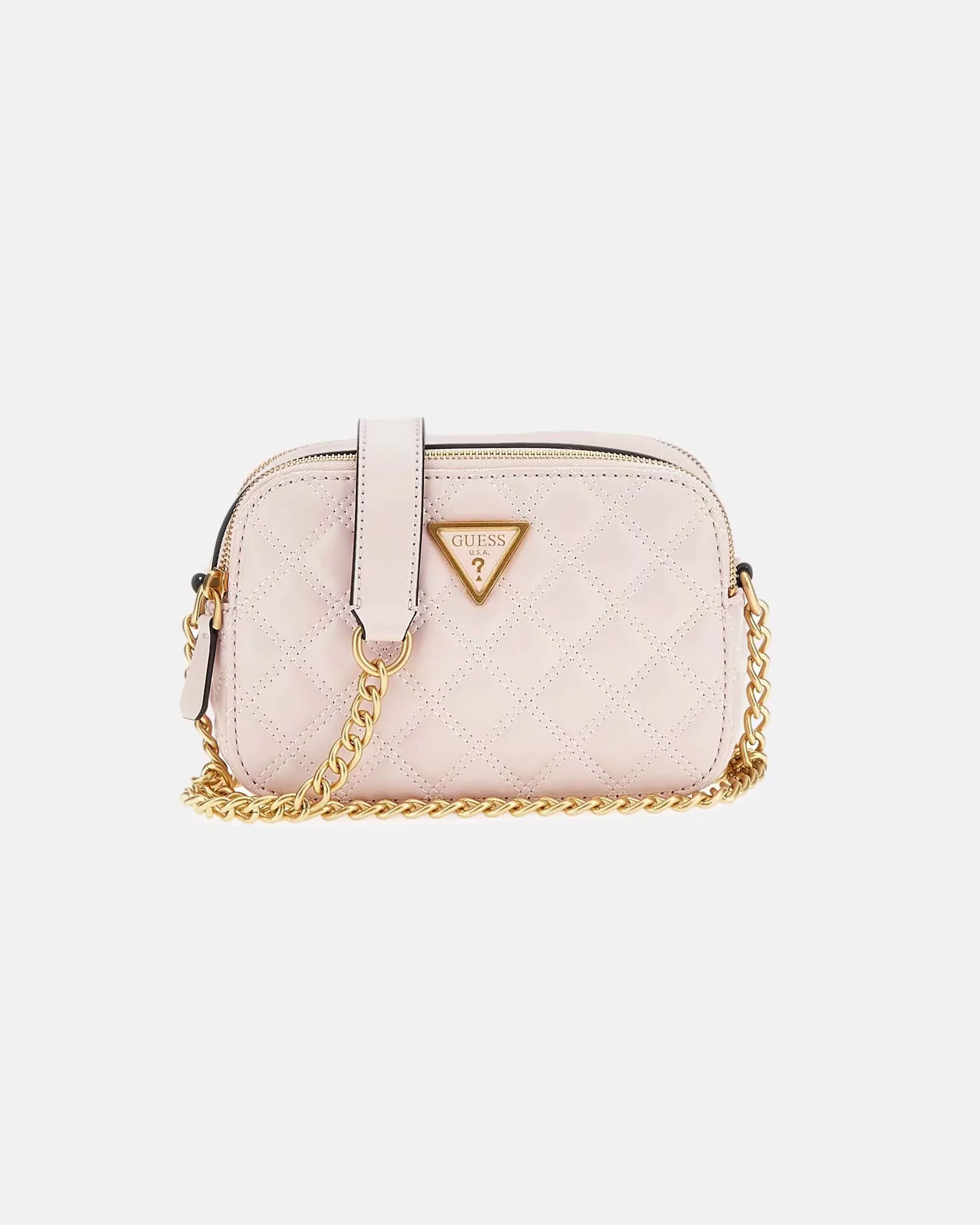 Borsa a tracolla color cipria in similpelle matelassé con chiusura a patta logata frontale