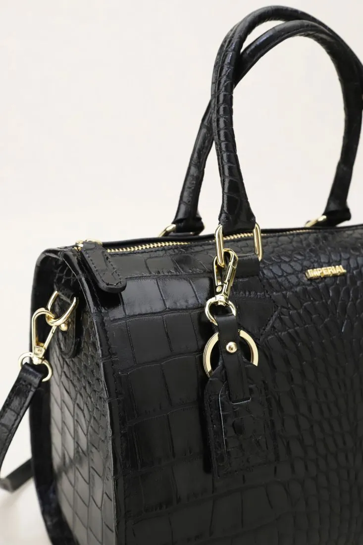 Borsa bauletto effetto rettile con dettagli metallici