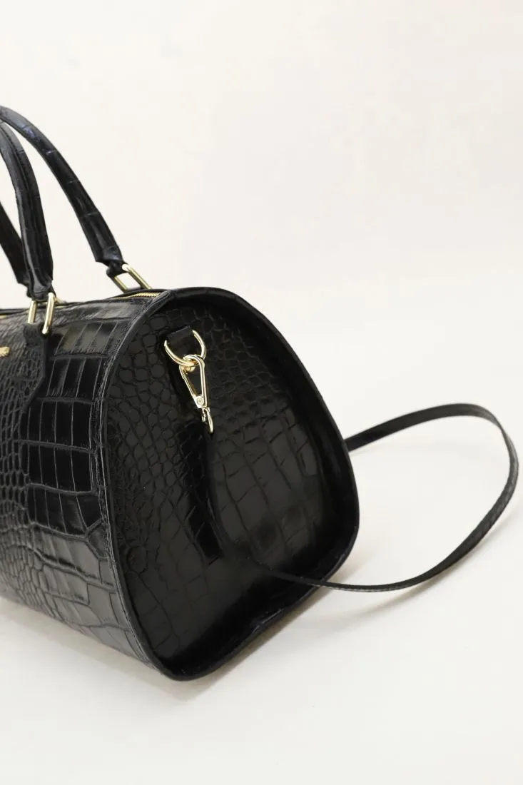 Borsa bauletto effetto rettile con dettagli metallici