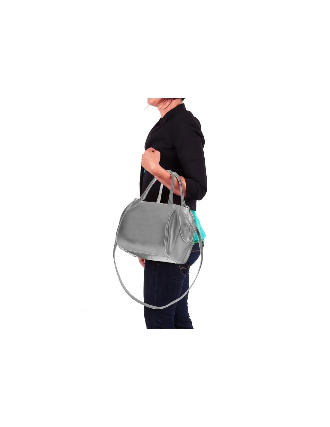 Borsa bauletto nera in vera pelle, made in Italy