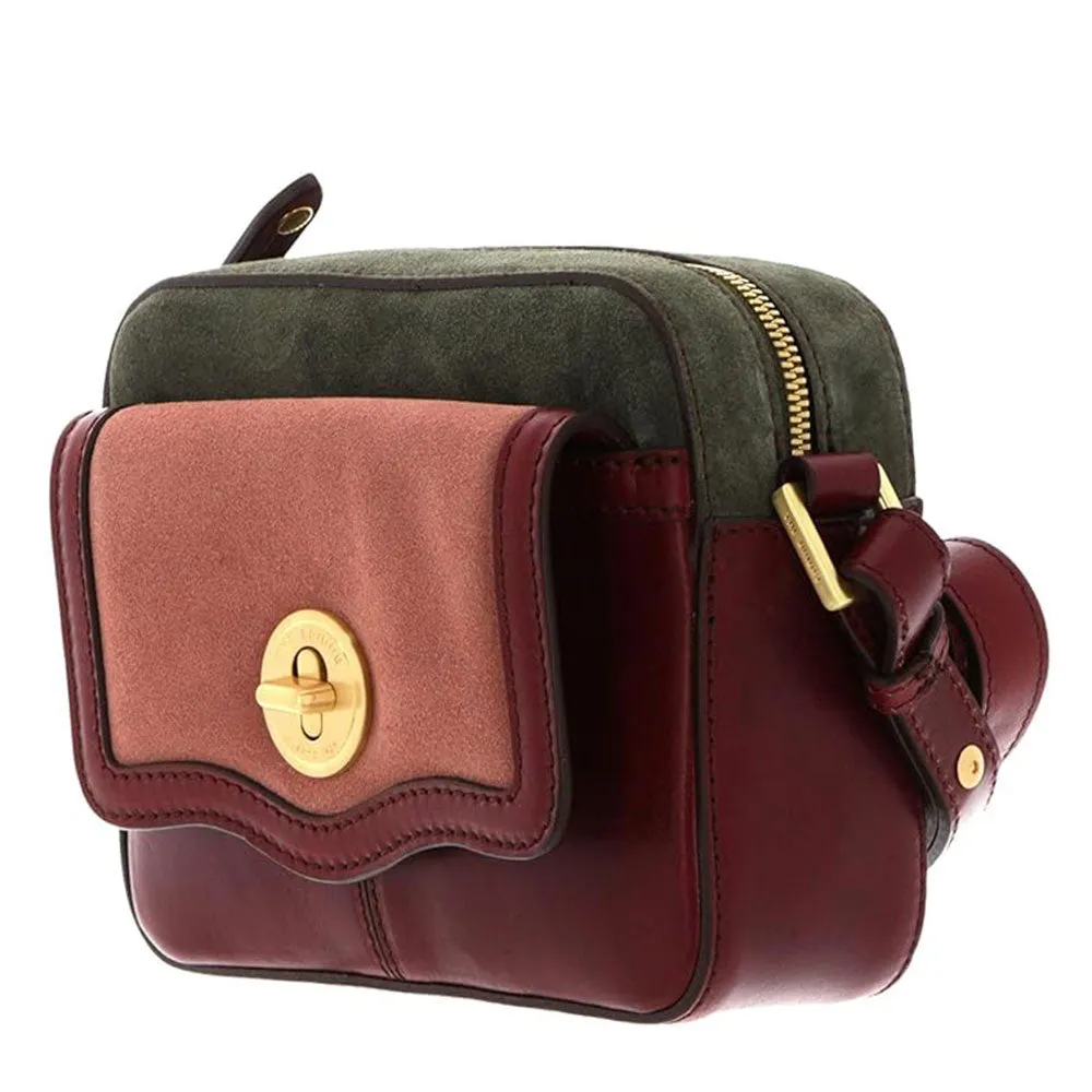 Borsa Donna a Tracolla Piccola THE BRIDGE linea Agnese in Pelle Scamosciata e Pelle Chianti Oliva e Rosa