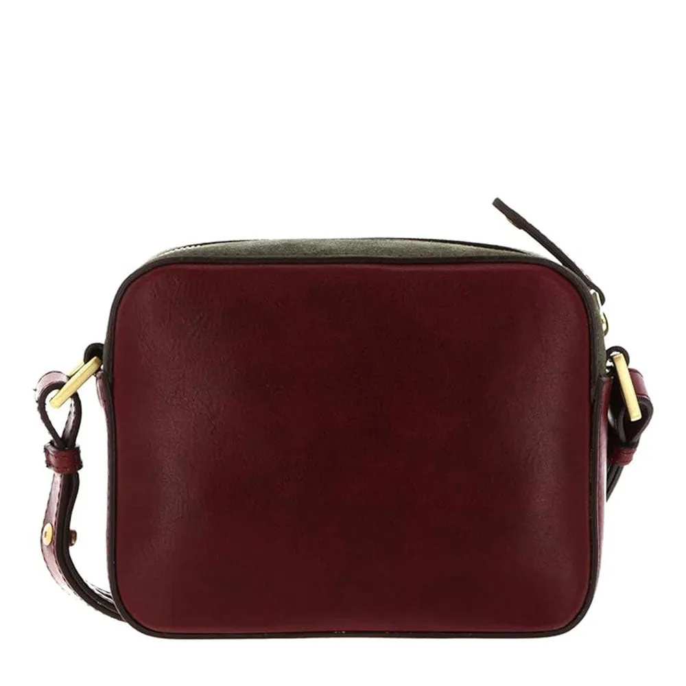 Borsa Donna a Tracolla Piccola THE BRIDGE linea Agnese in Pelle Scamosciata e Pelle Chianti Oliva e Rosa