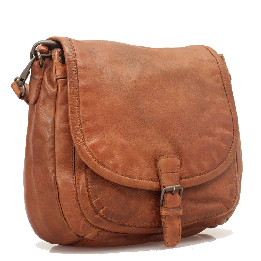 Borsa Donna Stondata a Spalla e Tracolla GIANNI CONTI in Pelle Liscia color Cognac