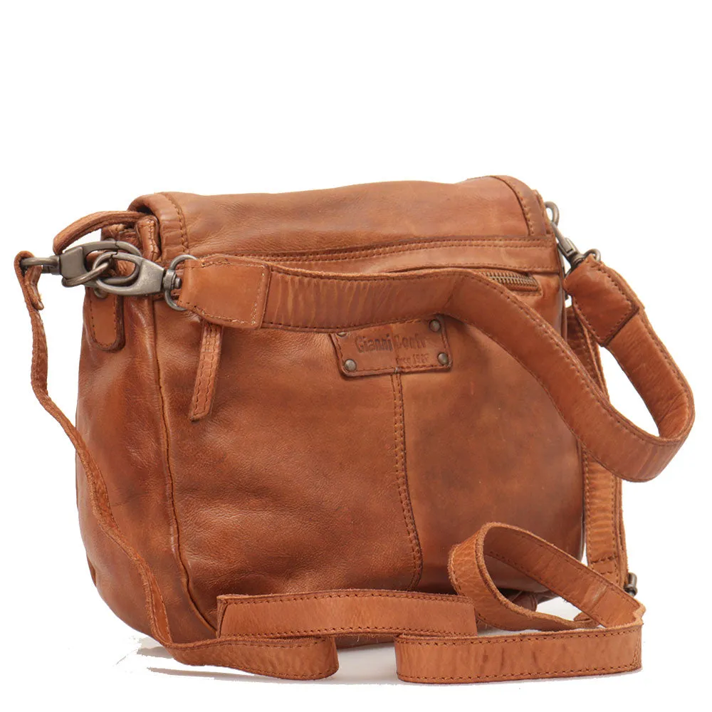 Borsa Donna Stondata a Spalla e Tracolla GIANNI CONTI in Pelle Liscia color Cognac