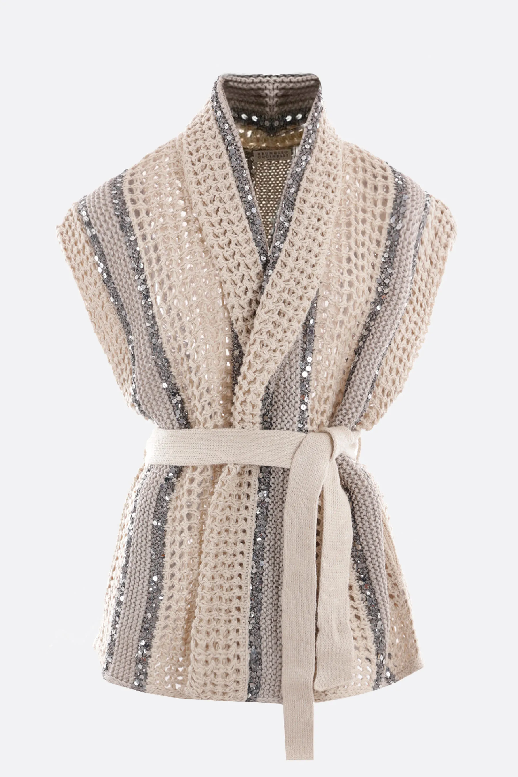 BRUNELLO CUCINELLI cardigan in misto juta con paillettes