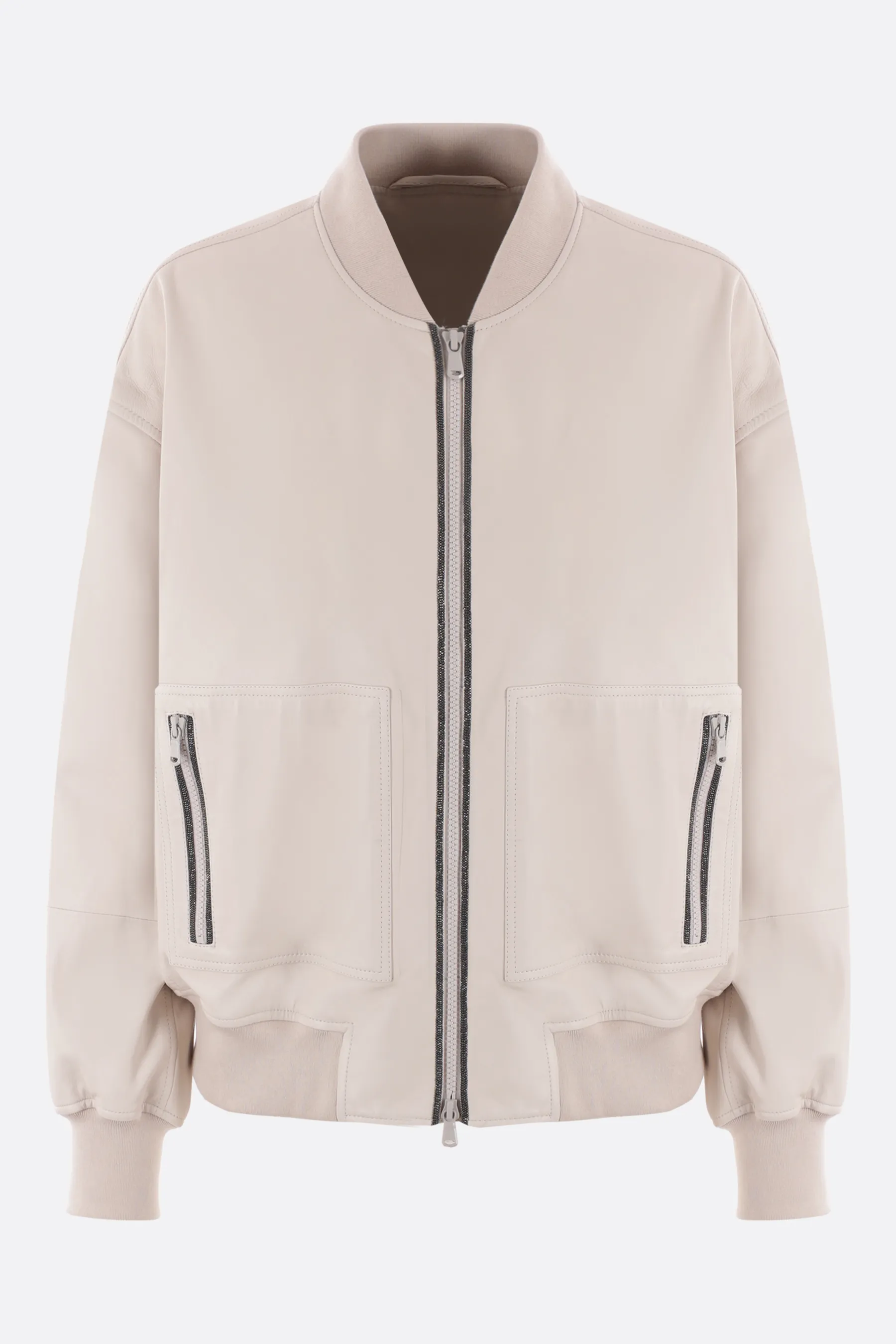 BRUNELLO CUCINELLI giubbotto bomber in pelle con monile