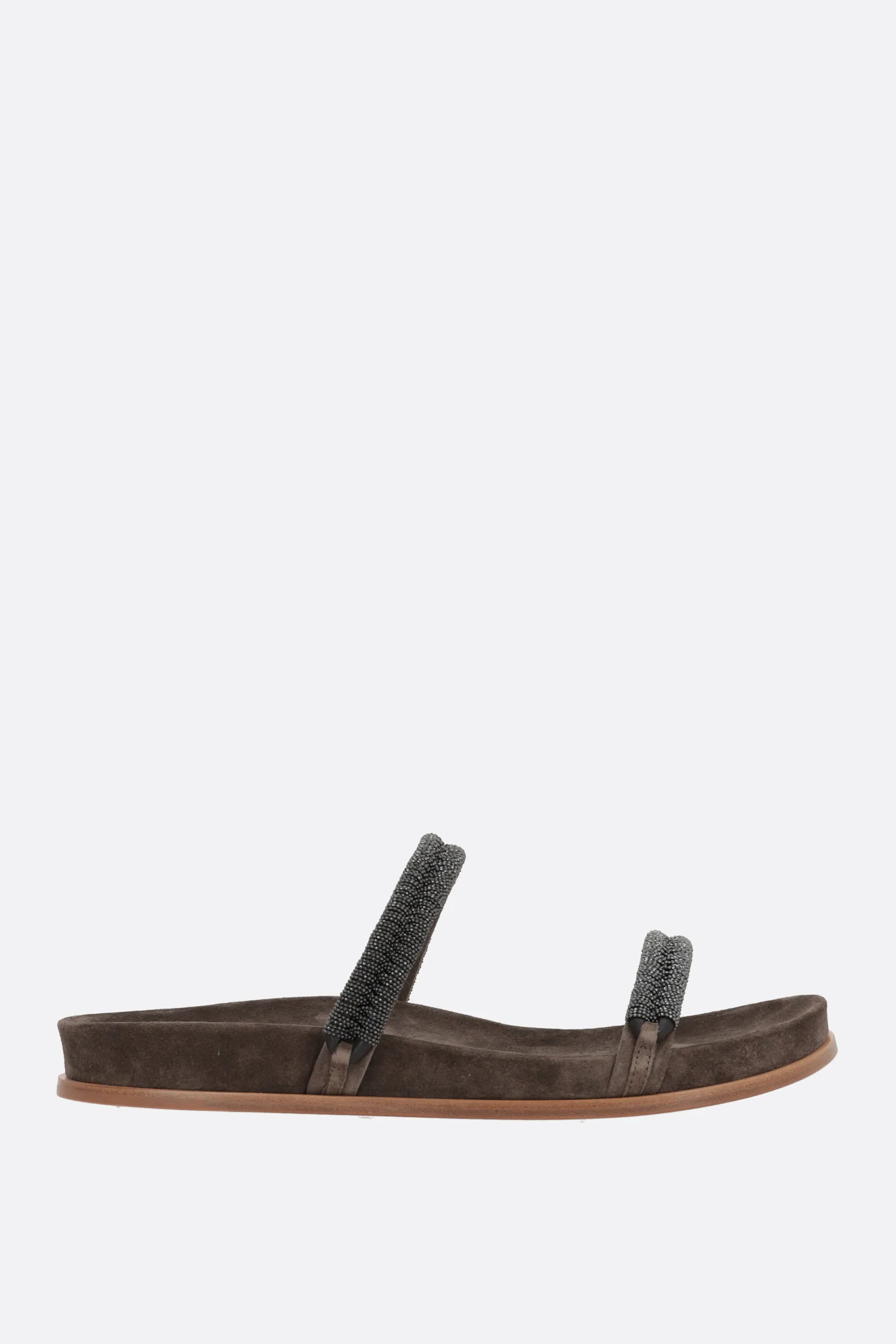 BRUNELLO CUCINELLI sandalo flat in suede con monile