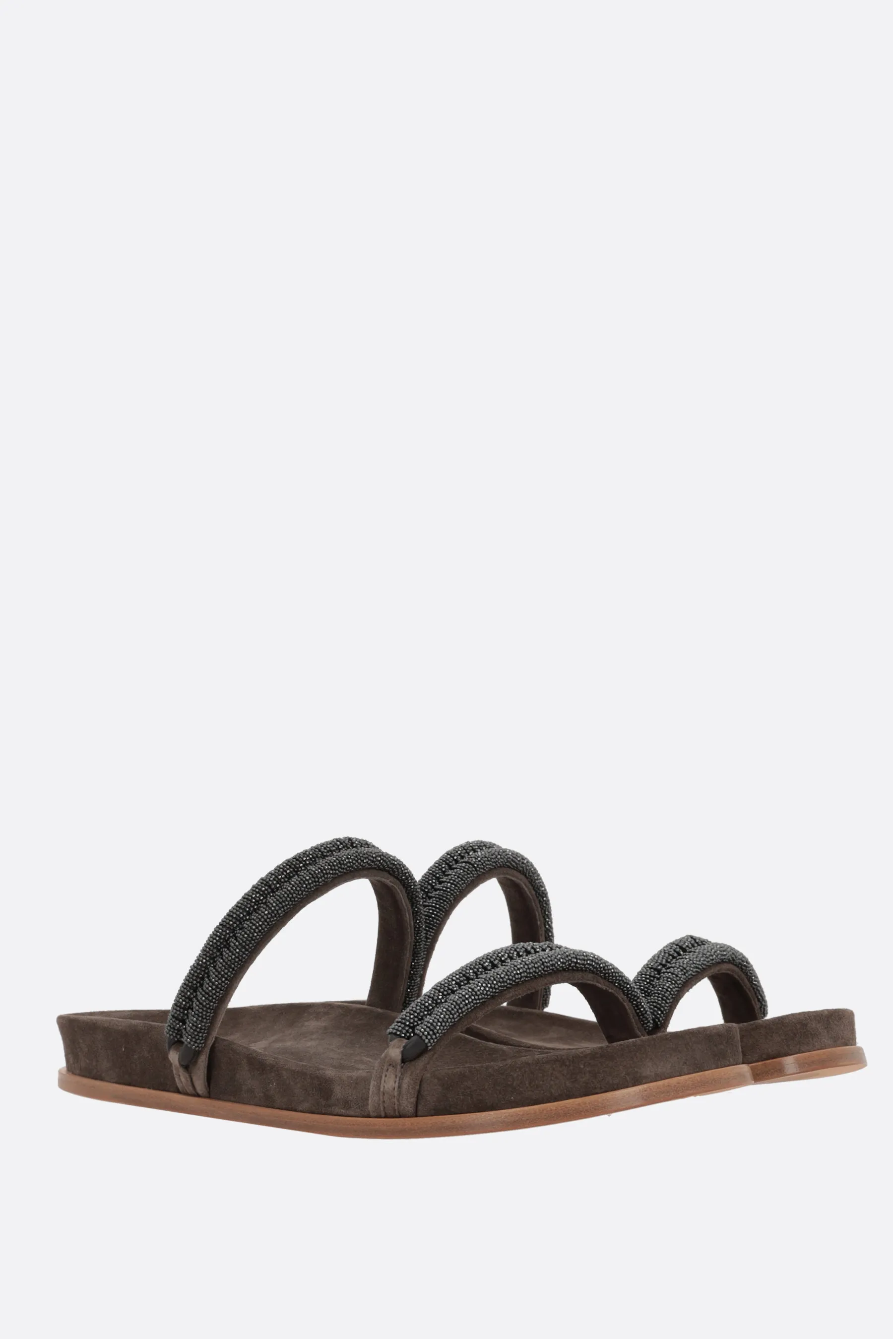 BRUNELLO CUCINELLI sandalo flat in suede con monile