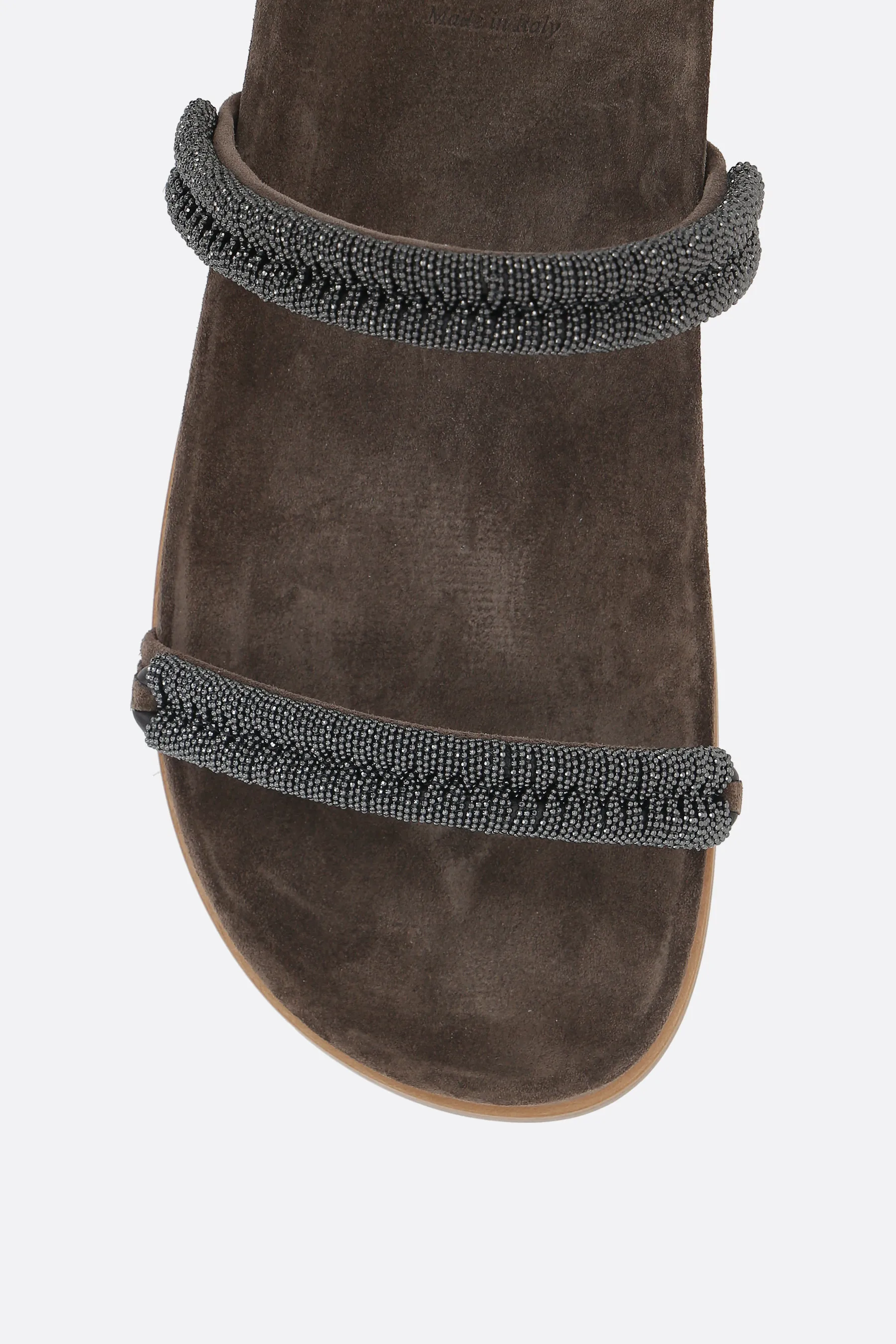 BRUNELLO CUCINELLI sandalo flat in suede con monile
