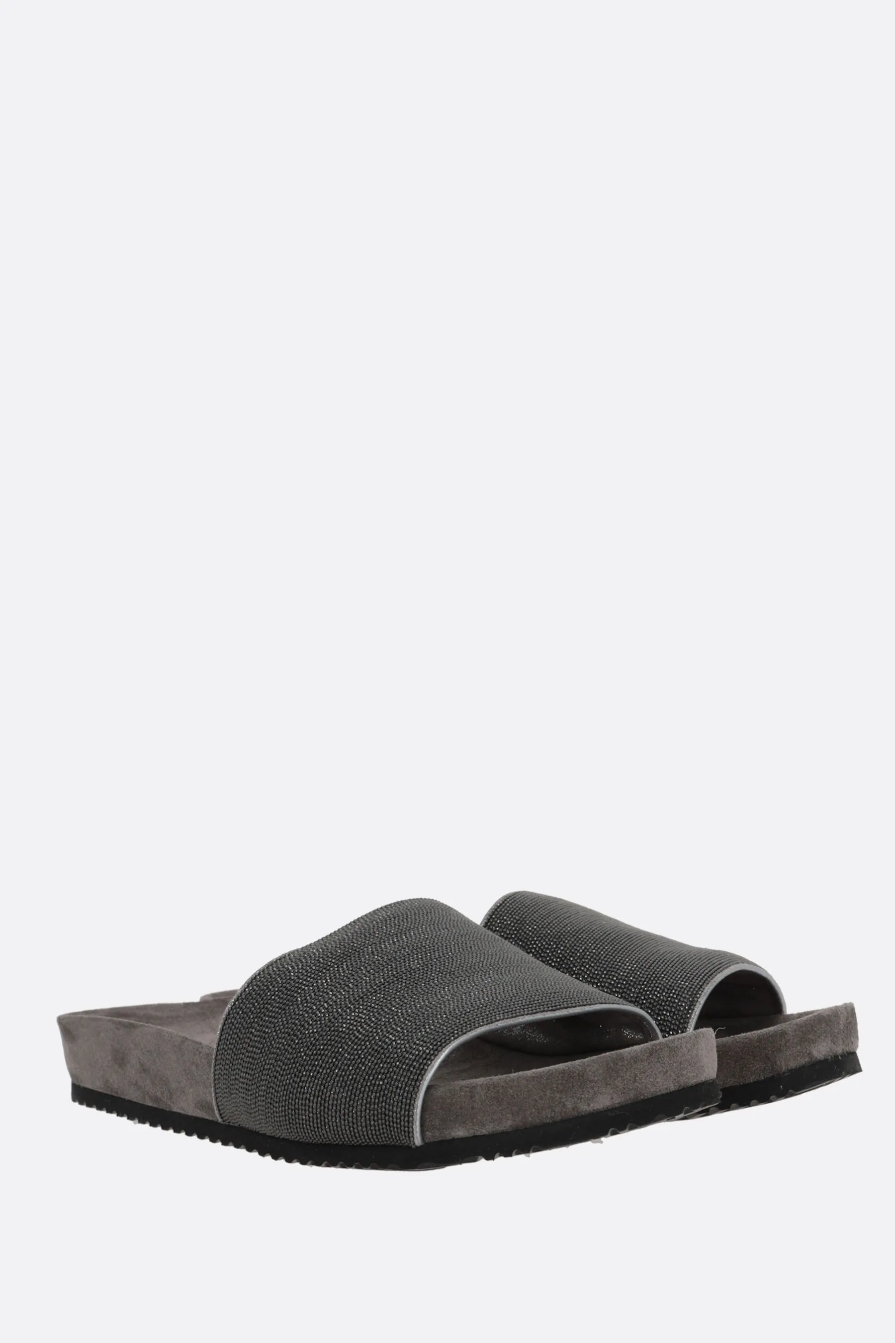 BRUNELLO CUCINELLI sandalo slide in suede con monile