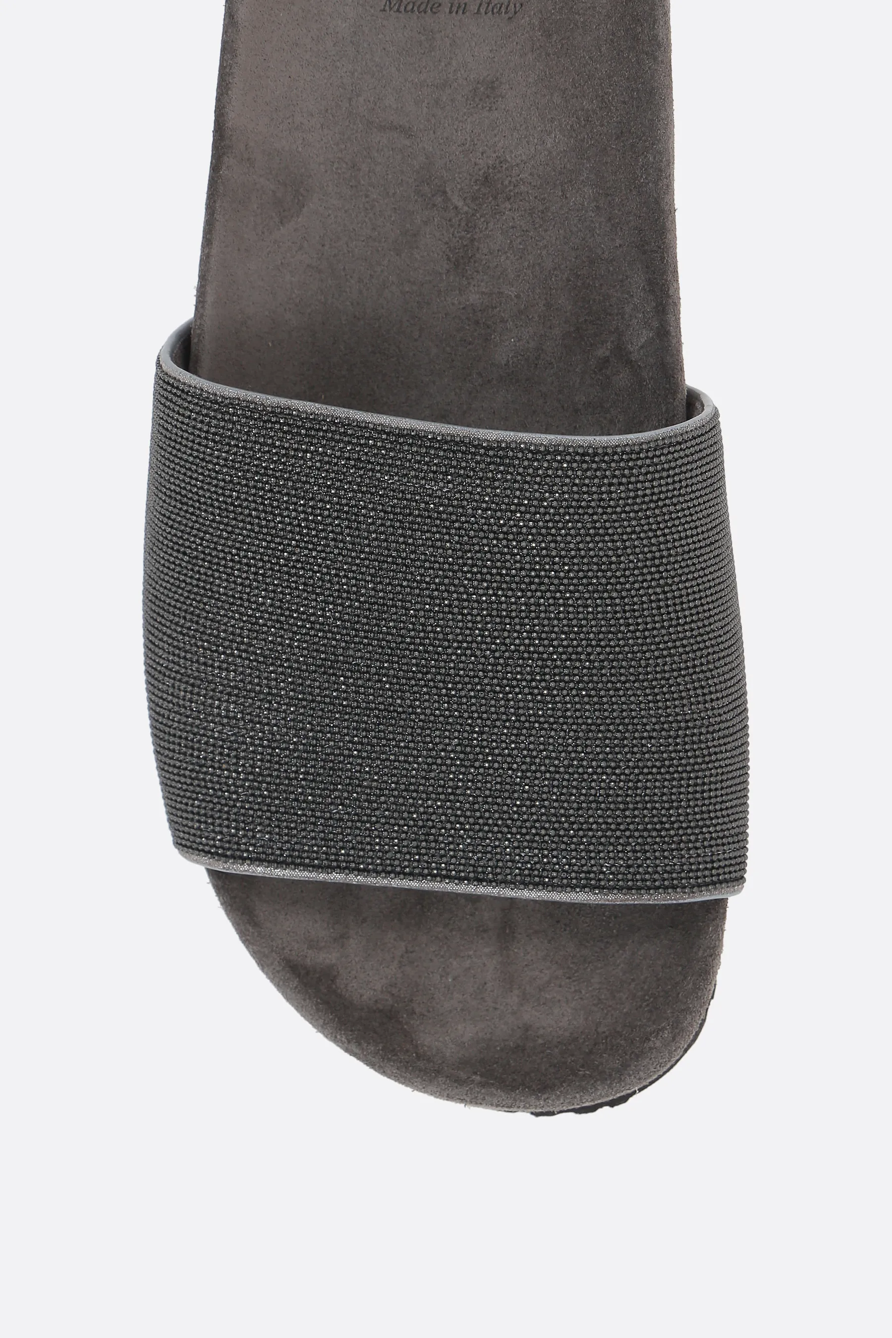 BRUNELLO CUCINELLI sandalo slide in suede con monile