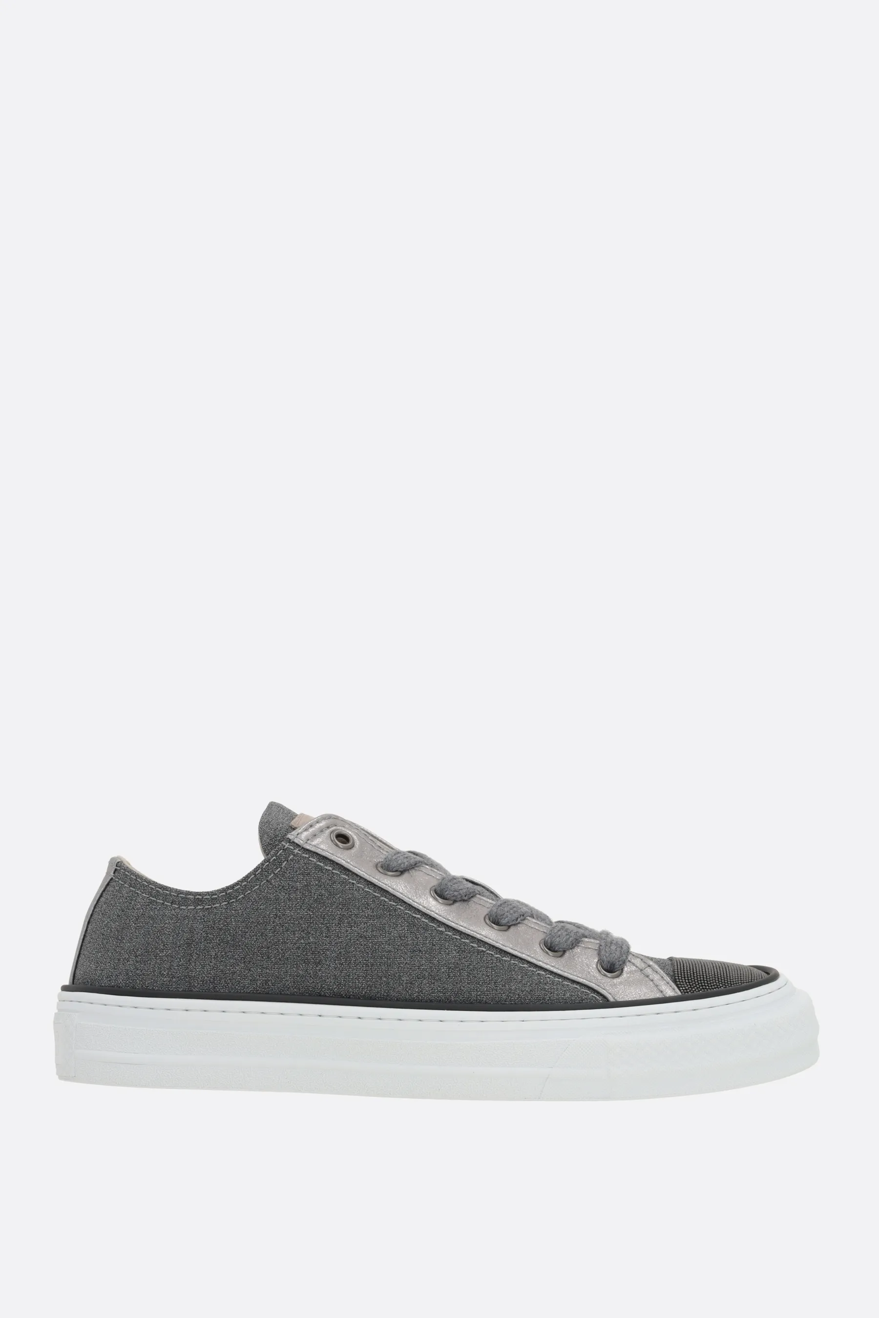  BRUNELLO CUCINELLI sneaker in canvas e pelle con Precious Toe 