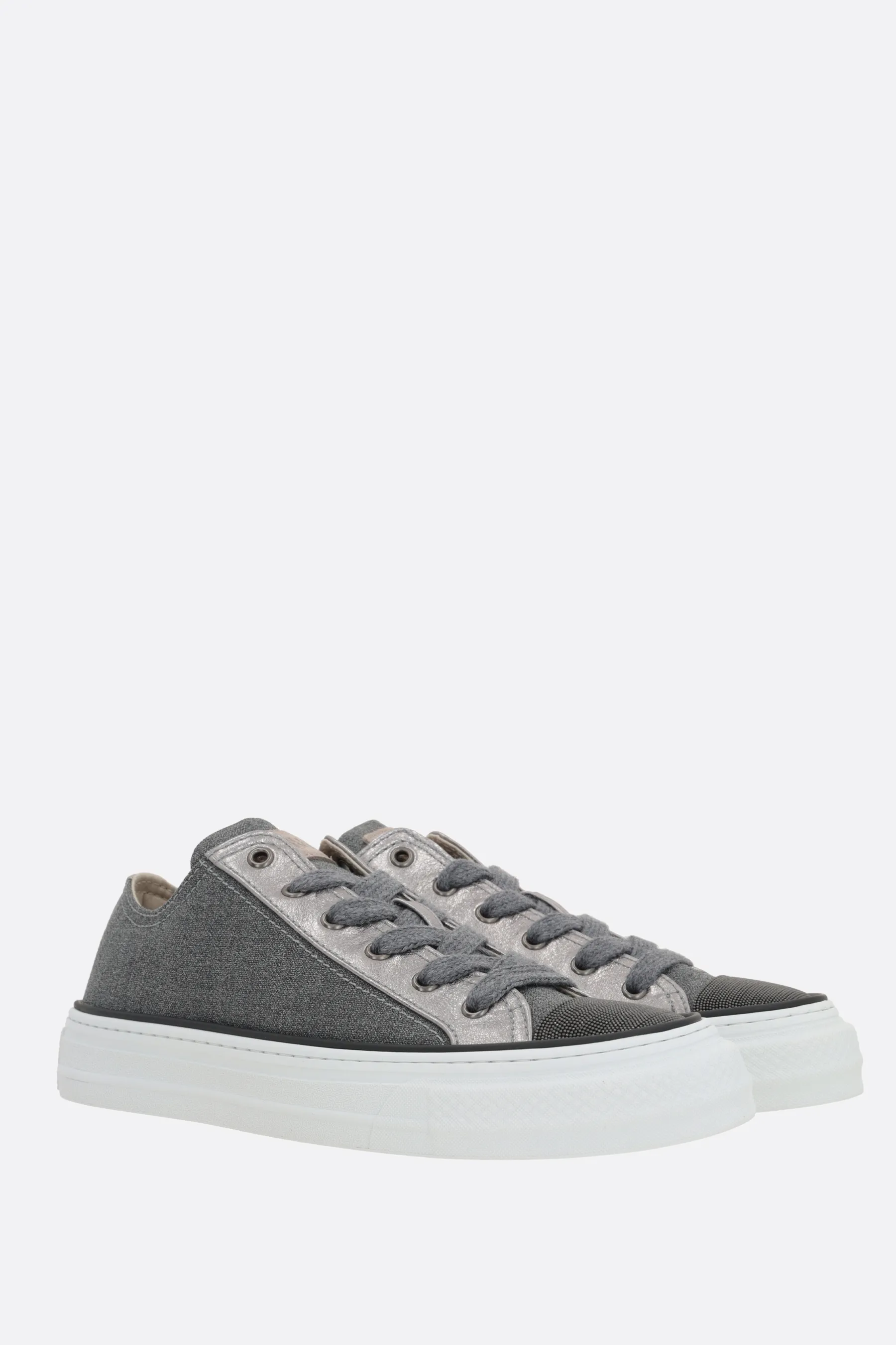  BRUNELLO CUCINELLI sneaker in canvas e pelle con Precious Toe 