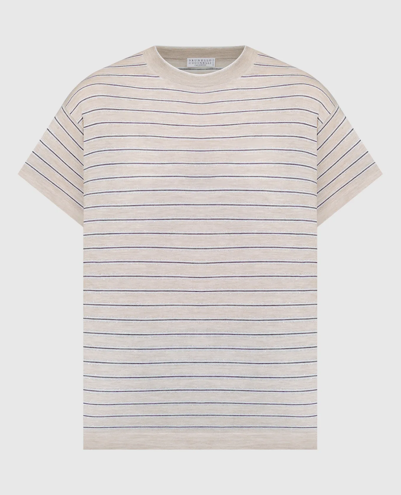 Brunello Cucinelli T-shirt beige realizzata in lana e cashmere con lurex M14813700