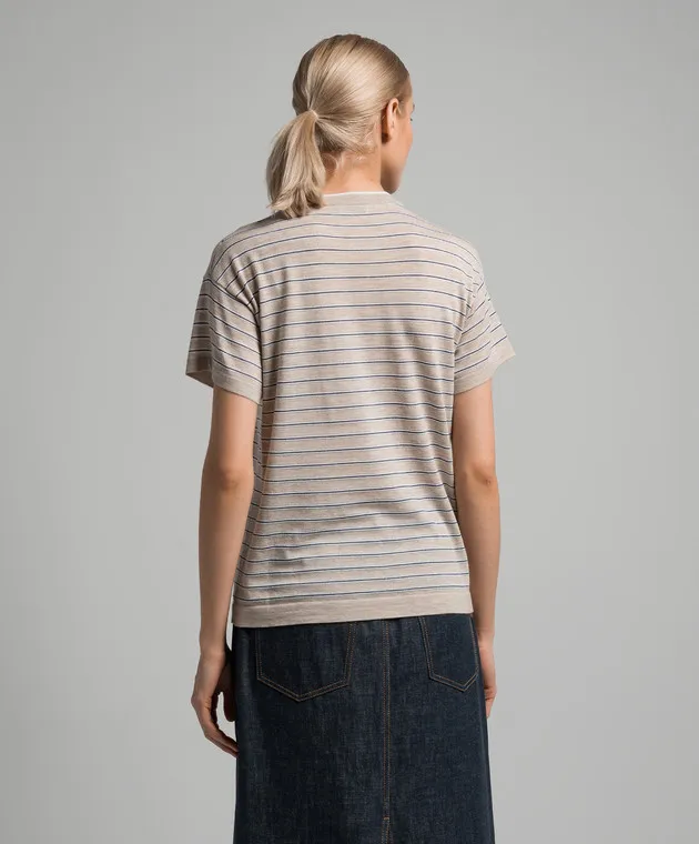 Brunello Cucinelli T-shirt beige realizzata in lana e cashmere con lurex M14813700