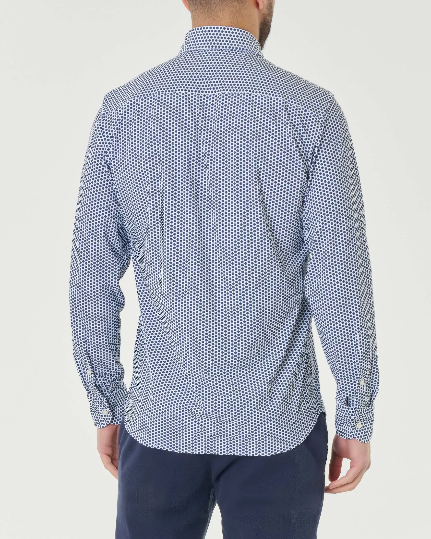 Camicia bianca a pois blu in tessuto tecnico hyper comfort